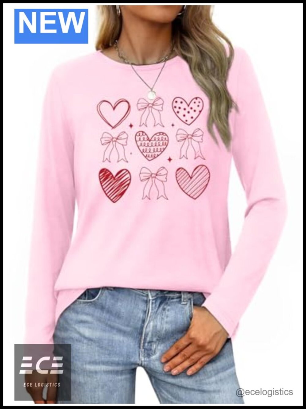 Valentines Long Sleeve Shirt Love Heart Graphic Crewneck Top